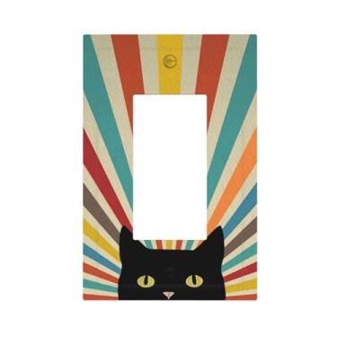 Imagem de JDAKHD Boho Vintage Retrô Arco-íris Decorativas Capas de Tomada Bonito Gato 1 Gang Rocker Capa de Interruptor de Luz Colorida Abstrata Dispositivo Único Gfci Placa de Parede Banheiro Quarto Cozinha