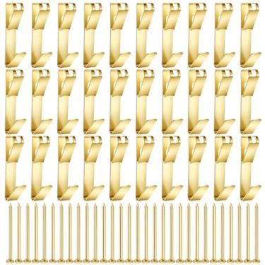 Imagem de 30 cabides resistentes de 22,7 kg com pregos, ganchos de metal para pendurar quadros pesados, ferragens para pendurar na parede de madeira e drywall para espelhos, fotos, molduras, relógios, obras de