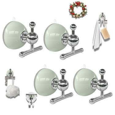 Imagem de XIEFFICH Ganchos de ventosa T-Bar – Resistentes, reutilizáveis, ganchos sem broca para pendurar toalhas, chaves, grinaldas (verde, pacote com 4)