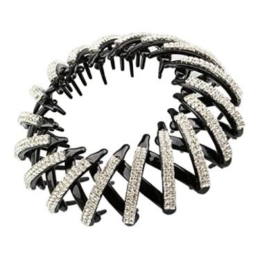 Imagem de barenx Grampo de cabelo feminino com duas fileiras de cristal Lady Girl Acessórios - conforme descrito, Cor 1