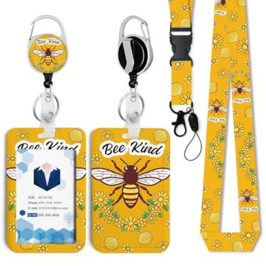 Imagem de Porta-crachá Bee Kind com cordão de separação e carretel retrátil resistente - chaveiro mosquetão giratório de 360° para mulheres, estudantes, professores, enfermeiros, uso no escritório 18
