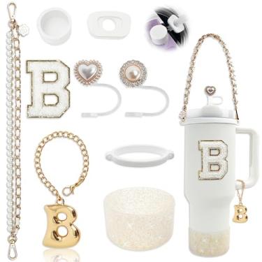 Imagem de BydGxy Conjunto de acessórios Stanley Cup para copo de 850 g 1134 g, com alça de alça, plugue antiderramamento, bota, capa de palha, pingentes de letras fofas, adesivo inicial sem resíduo, serve para