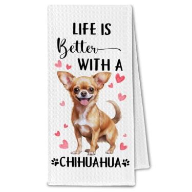 Imagem de ChissNook Chihuahua Gifts Toalhas de cozinha, Life is Better with a Chihuahua Toalhas de prato de chá para cozinha, presentes para amantes de donos de cães para mulheres, toalha de mão decorativa de