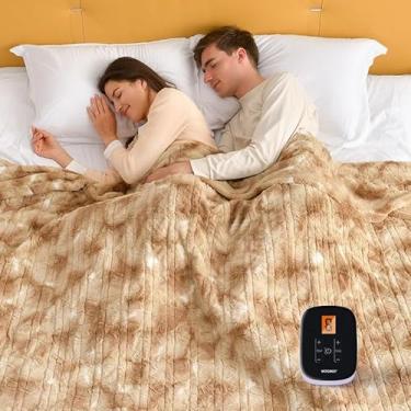 Imagem de WOOMER Cobertor elétrico tamanho completo 196 x 213 cm, cobertor aquecido com temporizador de 0,5 a 12 horas e 10 níveis de aquecimento, certificado ETL, pele sintética bege dupla face, proteção
