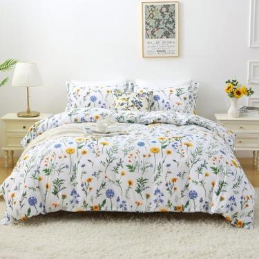 Imagem de Mooreeke Conjunto de edredom floral King Size, estampa botânica floral de dente-de-leão para todas as estações, cama vintage de 3 peças em uma bolsa com edredom acolchoado fofo reversível e 2 fronhas