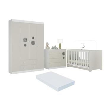 Imagem de Quarto de Bebê Completo Berço Americano 3 em 1 Colchão Pirulito Multimóveis Mp4629 Branco/off White