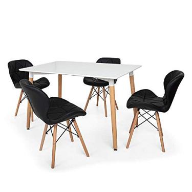 Imagem de Kit Mesa Jantar Eiffel 120x80 Branca + 04 Cadeiras Slim - Preta