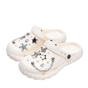 Imagem de Hole Shoes, unissex adulto, chinelos e sandálias de dupla finalidade, faça-você-mesmo, macios e resistentes ao desgaste (flor de cristal branco, adulto, mulheres, 7, digital, sistema de calçados dos