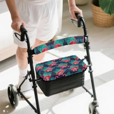 Imagem de PJHEQOXE Acessórios de andador para idosos, decoração de almofada de assento de rollator e capas de descanso traseiro padrão flamingo