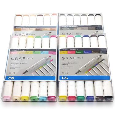 Imagem de Kit 24 Marcadores Artístico Graf Duo Duas Pontas CiS