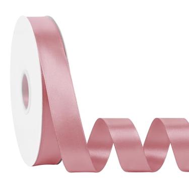 Imagem de Simplegoal Fita de cetim rosa empoeirado dupla face 2,5 cm x 100 metros fitas rosa empoeiradas de poliéster para embrulho de presente, buquê de flores, artes de costura, decoração de festa de