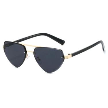 Imagem de Óculos de sol triangulares de meia armação, retrô, clássico, com proteção solar, estilo punk, masculino, com lentes duplas (C1 preto)