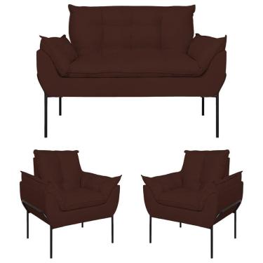 Imagem de Kit 02 Poltronas + Namoradeira Reforçada Opala Metal Preto Marrom
