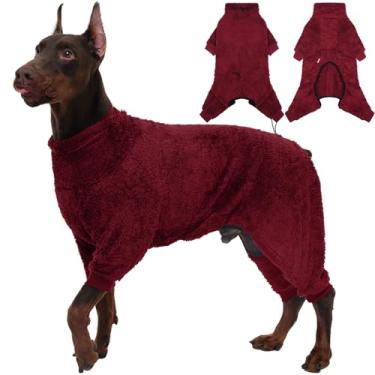 Imagem de ROZKITCH Macacões para cães, pijamas leves para animais de estimação, fantasia de 1,8 m, roupa de neve, clima frio, quente, para cães, suéter Doberman para cães, vermelho, 2GG