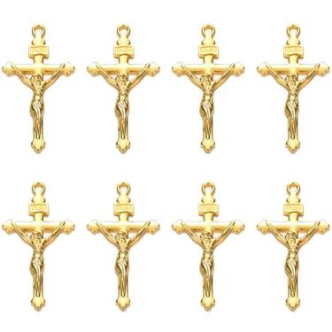 Imagem de LiHan1028 Pingente de cruz de crucifixo de ouro católico religioso 40 peças para artesanato faça você mesmo