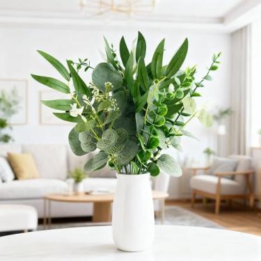 Imagem de 24 peças de hastes artificiais de eucalipto, 4 tipos de buquê de plástico com vegetação sintética para decoração de festa de casamento