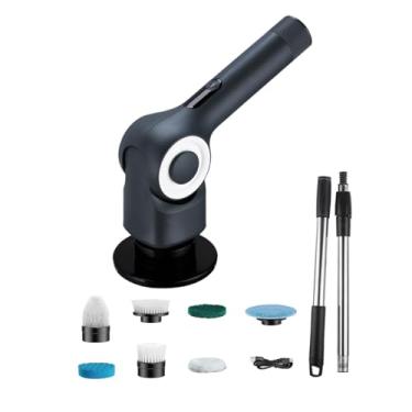 Imagem de Fenteer Escova de limpeza de chuveiro, purificador de banheiro, alça de extensão multiuso, portátil, máquina de limpeza rotativa para piso, carro, Preto