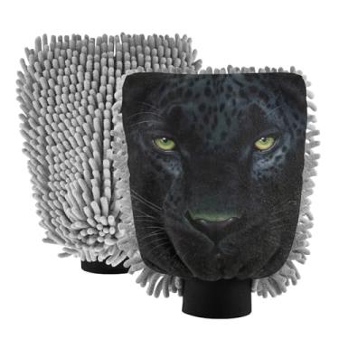 Imagem de Blueangle Pacote com 2 luvas para lavagem de carro Black Panther Dark Panther - Luvas de microfibra de chenille para lavagem de carro sem arranhões e limpeza doméstica, luva de detalhe automático (481