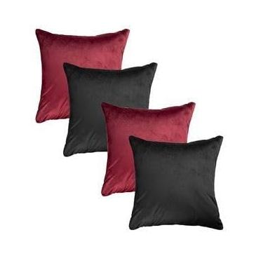 Imagem de KIT COM 4 ALMOFADAS CHEIAS PARA QUARTO SALA OU SOFÁ CORES SÓLIDAS(MIX_PRETO&VINHO LISO)