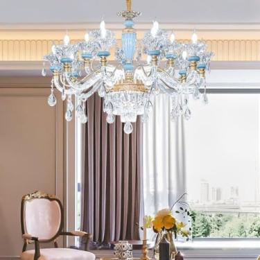 Imagem de Luminária pendente de cristal de luxo europeia - Design com braço, elegância luminosa | Iluminação principal e decoração aconchegante para sala de estar e sala de jantar (15 lâmpadas)