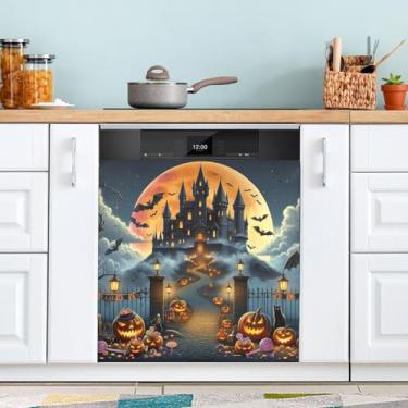 Imagem de ATTX Capa de ímã de lava-louças Halloween Ghosts, 58,4 cm C x 66 cm A decoração da capa da máquina de lavar louça, decalques de armário doméstico adesivos de eletrodomésticos #273