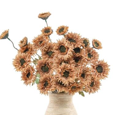 Imagem de LEUCHTAMOR 6 peças de margaridas artificiais gerbera flores falsas margaridas falsas buquê de margaridas falsas para casa, cozinha, sala de estar, decoração de banheiro (laranja claro)