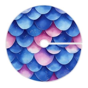 Imagem de Blueangle Saia de árvore de Natal com estampa de escamas de sereia de 120 cm - poliéster macio e resistente a rugas, decoração de férias para festas de Natal, árvore festiva e decoração de casa (509)