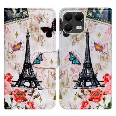 Imagem de Bcov Capa para T-Mobile Revvl 8 Pro, Torre de Paris Borboleta Couro Flip Capa Carteira com Suporte para Cartão Capa Kickstand para T-Mobile Revvl 8 Pro