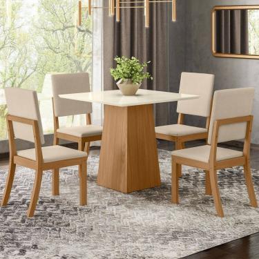 Imagem de Mesa de Jantar 4 Lugares Dora Natural/Off White/Linho - Henn