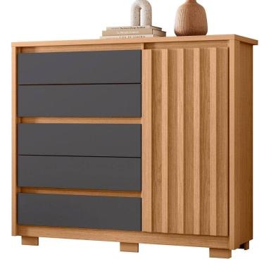 Imagem de Cômoda Ripada Sapateira 5 Gavetas 1 Porta Duello Freijó/titanium