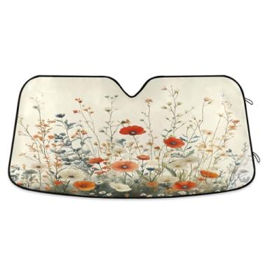 Imagem de ATTX Elegant Wildflowers para-sol para para-brisas de carro 134.6 cm x 59.7 cm Protetor solar universal com proteção UV, persiana de janela frontal automática dobrável para caminhões Sedans SUVs #39
