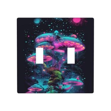 Imagem de Placa decorativa para interruptor de luz de cogumelo fantasia com duas placas decorativas de parede, 2 placas de interruptor e tampas de tomada 11,4 x 11,4 cm para quarto, banheiro, cozinha, decoração