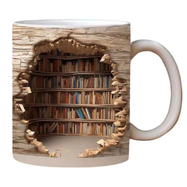 Imagem de Caneca de biblioteca de estante 3D - Copo de café multiuso com design de espaço criativo, copo de prateleira de biblioteca Effcet visual 3D, caneca de cerâmica para amantes de livros, presente