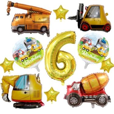Imagem de Construction Vehicle Balloon Set 12-Pack - Excavator, Dump Truck, Crane, Mixer & Forklift Foil Balloons with Stars | Boys Construction Party Decorations Ages 2-6 | DIY Building Party Supplies (6)