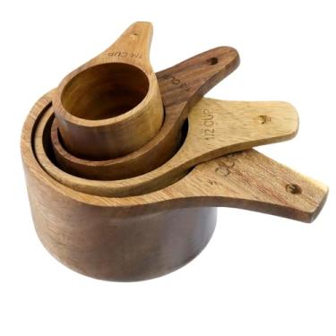 Imagem de Tighall Kit de colher de café moída de madeira, colher de sal de banho multiuso, medida para grãos moídos, chá ou arroz, colher de faia artesanal (pacote com 4, faia-1/4+1/3+1/2+1)