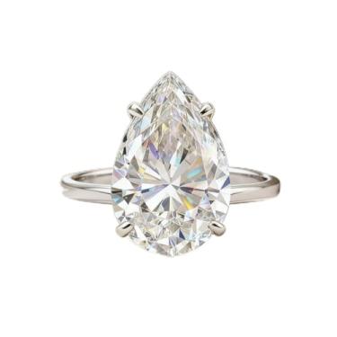 Imagem de 1 peça 1CT-4CT brilhante gota de água em forma de pera anel de noivado aliança de casamento para mulheres anel de compromisso de cobre anel eternidade joia fina presente, Prata, Sem pedra preciosa