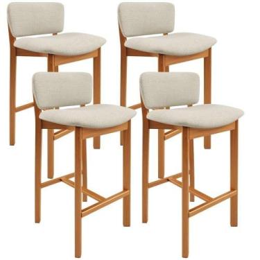 Imagem de Kit 4 Banqueta Alta Para Cozinha Sala De Jantar Bar Dara L02 Linho Cha
