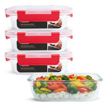 Imagem de 4 Potes Vidro Tampa Hermética 640ml Marmita Travas Premium - U4HOME, V