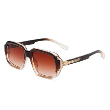 Imagem de Óculos de sol retrô masculinos, fashion, gradiente UV400, feminino, rebites (chá marrom, gradiente)
