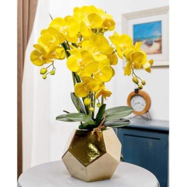 Imagem de LMJYU Orquídea artificial 61 cm Flor artificial com vaso Phalaenopsis flores artificiais em vaso de poliuretano falso floral