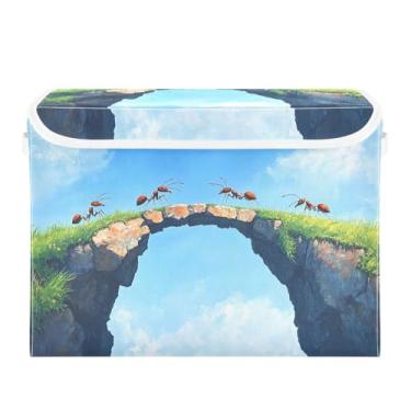 Imagem de Wassud Cestos de armazenamento dobráveis com tampas, formigas, cestas organizadoras de tecido dobráveis para armário, casa e decoração sazonal 41,5 x 32,5 x 30,8 cm