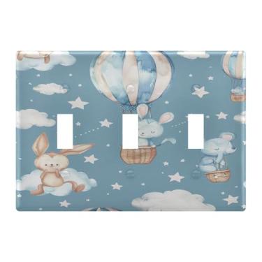Imagem de YETTASBIN Hot Air Ballon Animal 3 gang Toggle Light Switch, capa inquebrável para placa de parede com 6 parafusos para sala de estar, quarto, escritório, escola, decoração de casa
