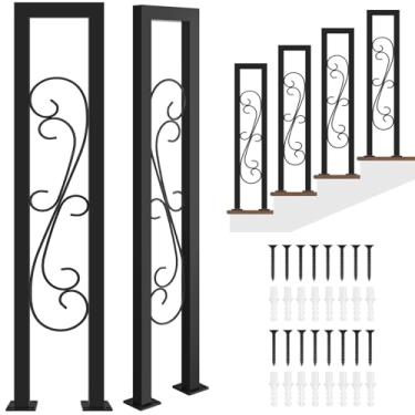 Imagem de Meyoppm Corrimão de escada preto em forma de U, corrimão de escada em forma de S com rolagem S, corrimão de escada externa de ferro forjado para varandas, decks, cercas, 1 peça (alta: 85 cm)