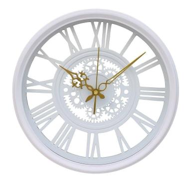 Imagem de Relogio De Parede Industrial Rustico Estilo Madeira Design Vintage Romanos 30cm Decorativo Branco