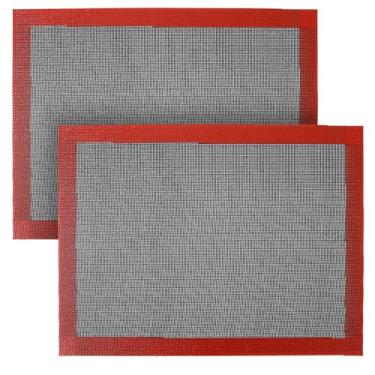 Imagem de 2 peças de tapetes de cozimento perfurados, tapete de silicone Eclair para meia folha, forro de forno reutilizável antiaderente, tapete de silicone de malha de ar reutilizável para fazer pão, pizza