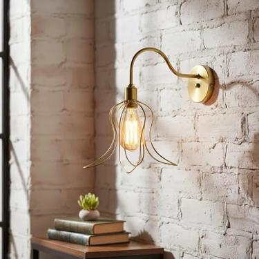 Imagem de Arandela de Parede Tulipa Pendente - Lustre Luminária de Aramado Moderno, Iluminação Decorativa para Sala, Quarto ou Hall, Design Elegante e Charmoso (DOURADO)