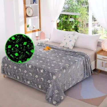 Imagem de Genérico, Cobertor Manta Infantil Brilha no Escuro 1,8x1,20m Lua e Estrelas Cor Azul