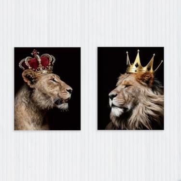 Imagem de 2 peças de decoração de parede de coroa de leão preto e leoa moderna, minimalista, animal, sem moldura, pôsteres artísticos, decoração de parede para casa, sala de estar, corredor, quarto, presentes