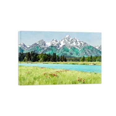 Imagem de Arte de parede paisagem imagem em tela - árvore de montanha rio - decoração moderna - impressões de pintura para sala de estar pronto para pendurar 70 x 105 cm 27 x 41 pol tela embrulhada