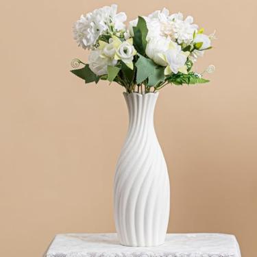 Imagem de Elegante vaso de flores de cerâmica branca, design torcido moderno, vaso decorativo de mesa para casa V-DBD-XYSP-W